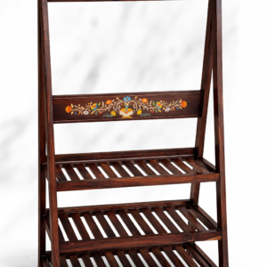 Handcrafted Solid Wood Display Rack with Inlay Work