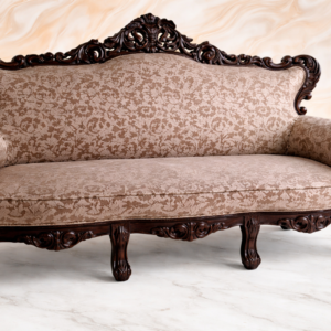 Royal Hand-Carved Wooden Sofa with Upholstery