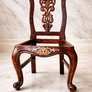 Heritage Hand-Carved Solid Wood Chair with Inlay Work