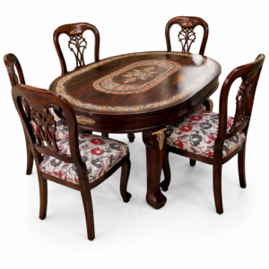 Royal Handcrafted Oval Dining Table Set with Inlay Work